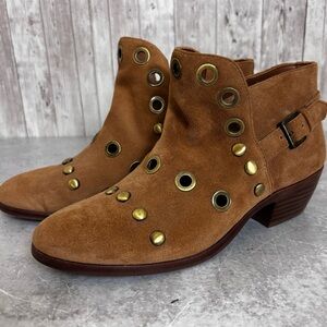 Sam Edelman ‘Pedra’ Cognac Brown Suede Studded Ankle Boots Size 6